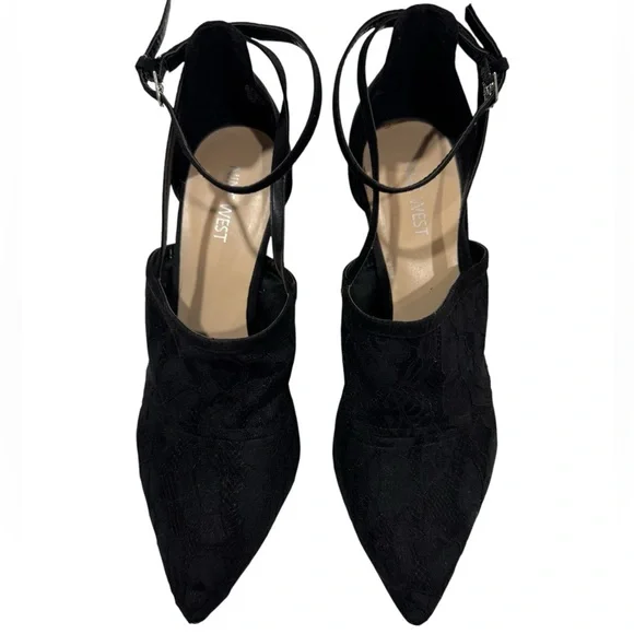 NINE WEST Sexy Lace Overlay Black Strap Pumps Heels 10 - Picture 8 of 17